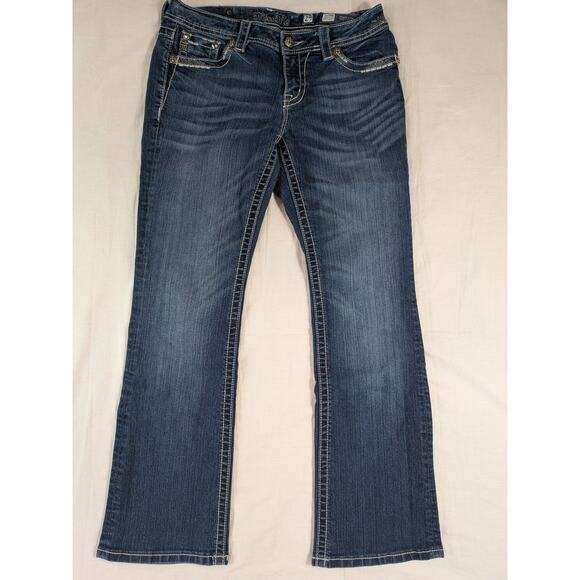 Miss Me Easy Boot Jeans 29 Embellished Flap Pocket Bling JE5759ER Actual 31x30 - Picture 3 of 10